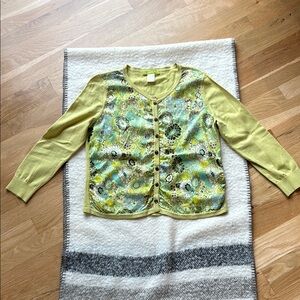 Sigrid Olsen Lime Green Cardigan w/Front Silk Panels Petite Small